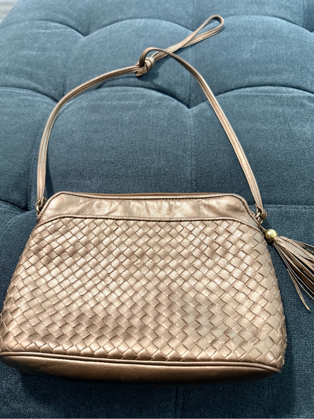 Hanson Woven Metallic Shoulder Bag in Bronze